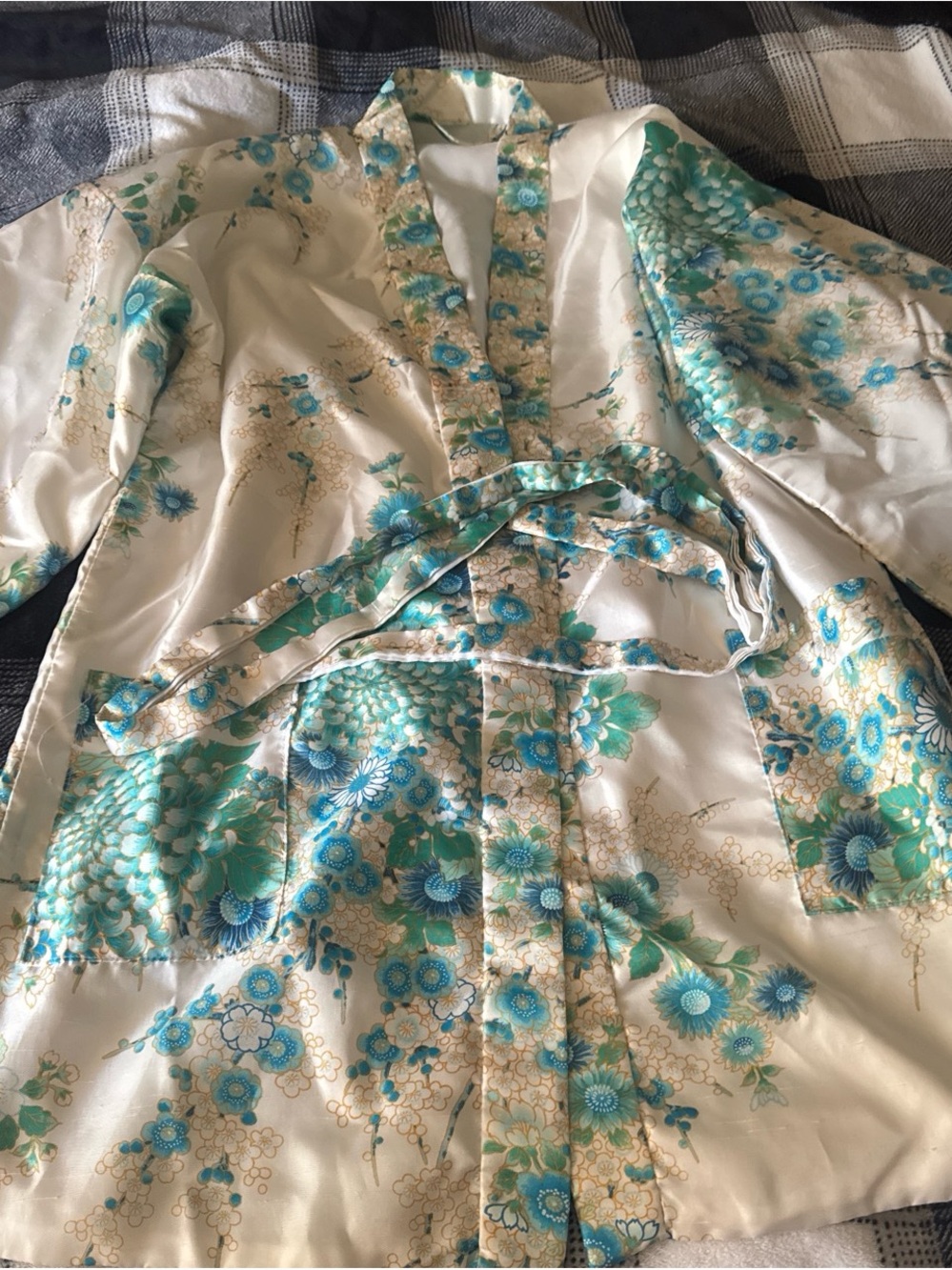 Women's Floral Shantung Silk Kimono Style Robe